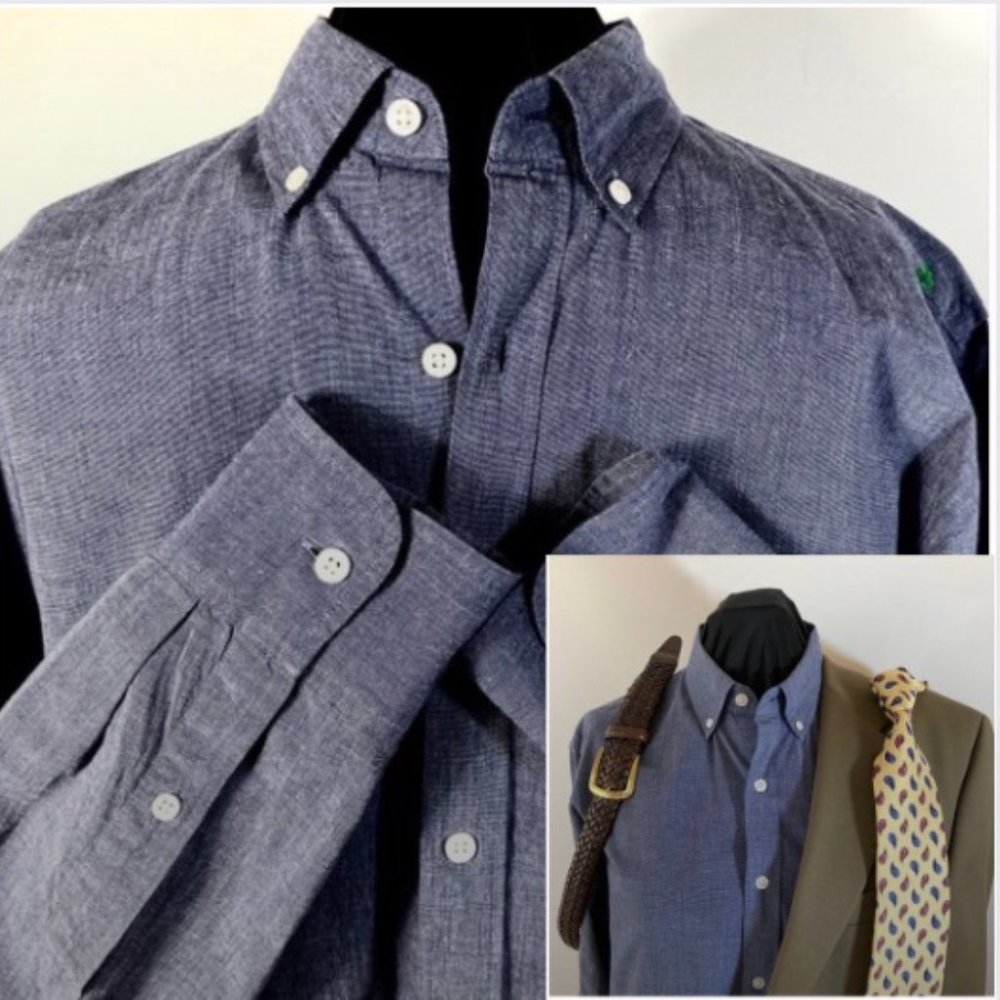 J Crew Factory 100% Cotton Poplin Classic Fit Long Sleeve Blue Dress Shirt Sz L